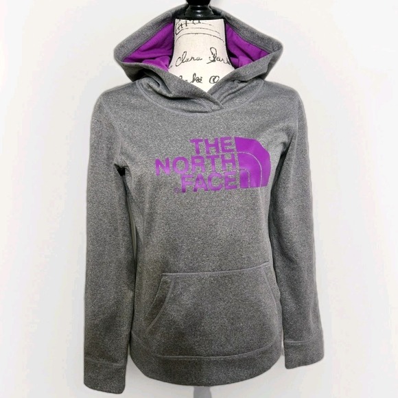 The North Face Logo Hooded ‎ Pullover Sweatshirt Women's Sz SMALL Gray Purple - Picture 1 of 6